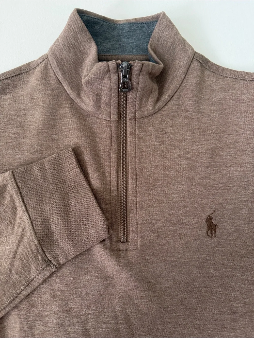 Polo Ralph Lauren NWT Quarter-Zip Pullover Sweatshirt heathered taupe/brown